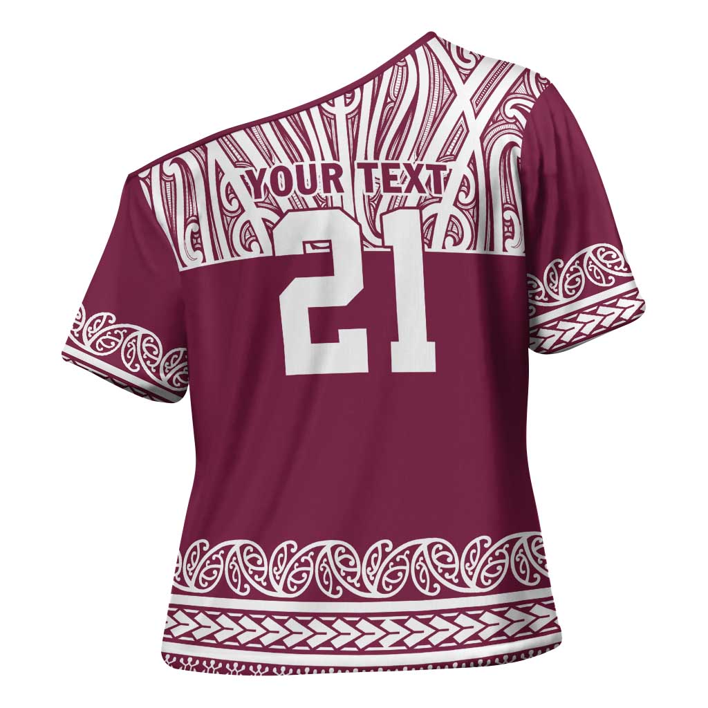 Queensland Maori Nga Hau E Wha Custom Cross Shoulder Shirt Polynesian Maori Tribal Pattern - Polynesian Pride