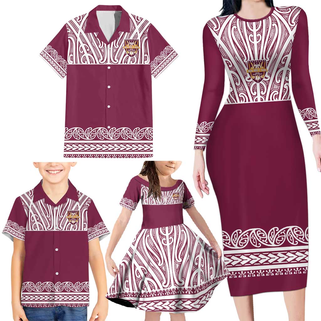 Queensland Maori Nga Hau E Wha Custom Family Matching Long Sleeve Bodycon Dress and Hawaiian Shirt Polynesian Maori Tribal Pattern
