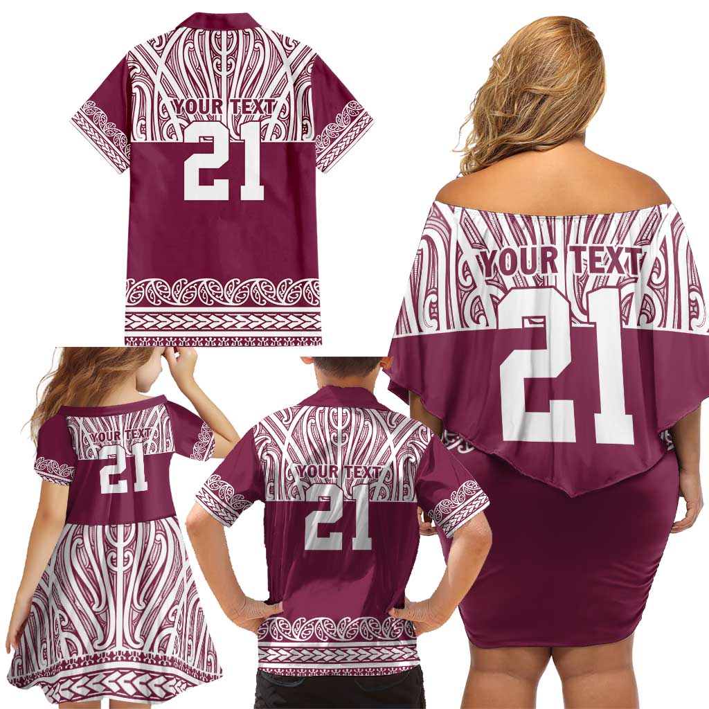Queensland Maori Nga Hau E Wha Custom Family Matching Off Shoulder Short Dress and Hawaiian Shirt Polynesian Maori Tribal Pattern