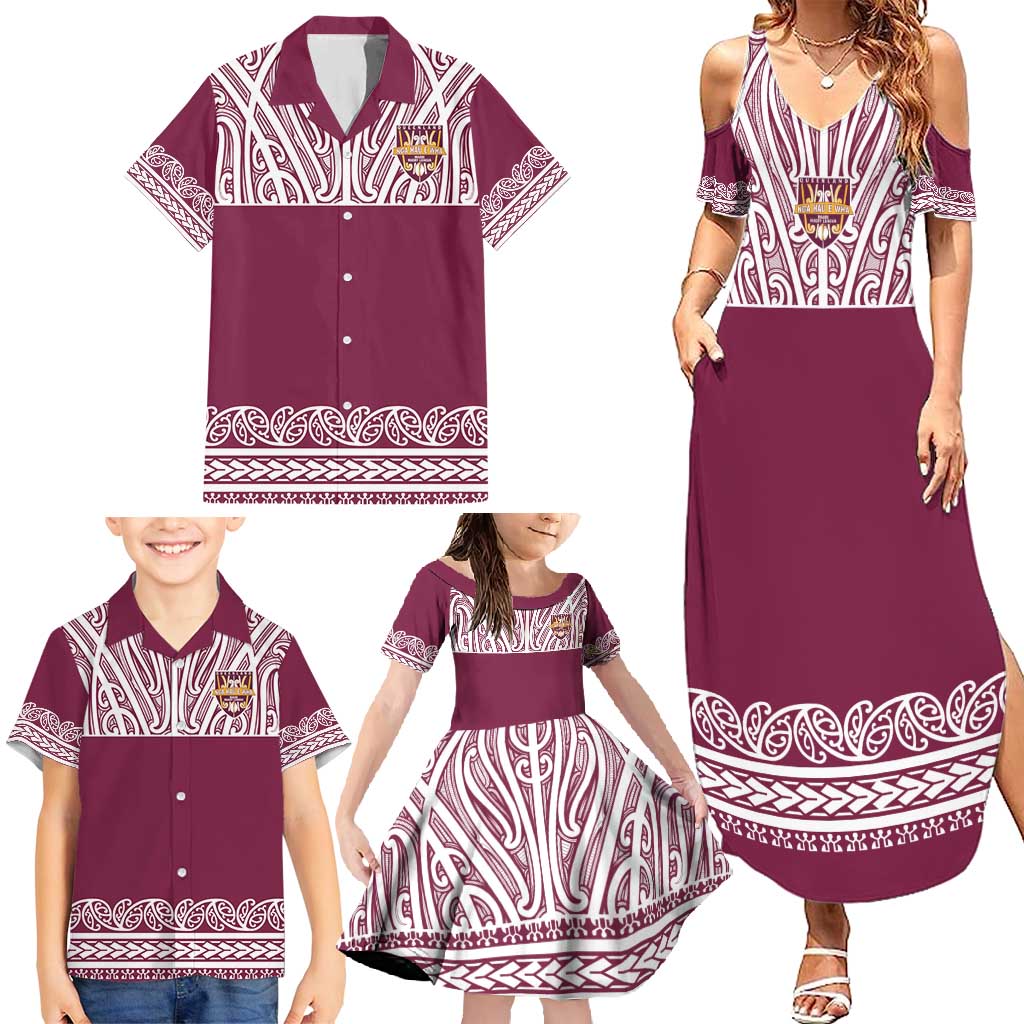 Queensland Maori Nga Hau E Wha Custom Family Matching Summer Maxi Dress and Hawaiian Shirt Polynesian Maori Tribal Pattern