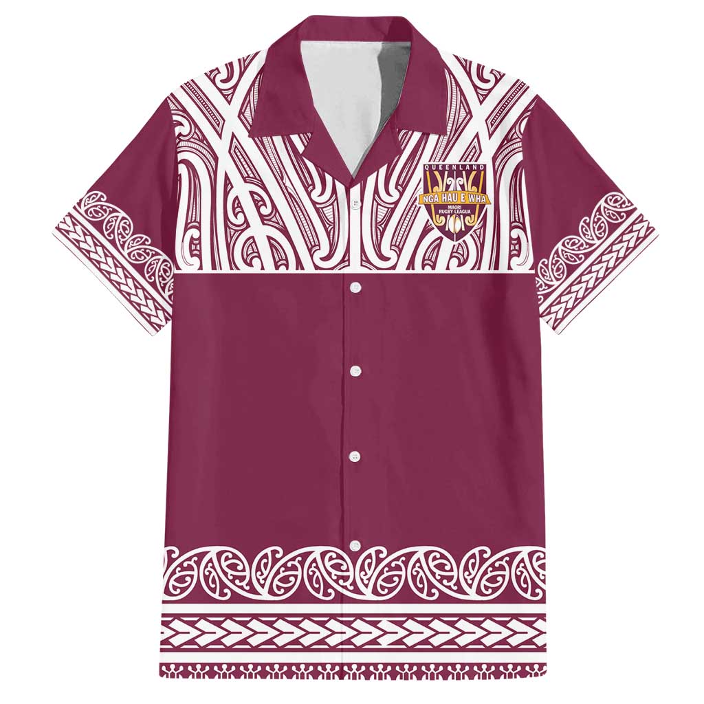 Queensland Maori Nga Hau E Wha Custom Family Matching Summer Maxi Dress and Hawaiian Shirt Polynesian Maori Tribal Pattern LT9 Dad's Shirt - Short Sleeve Maroon - Polynesian Pride