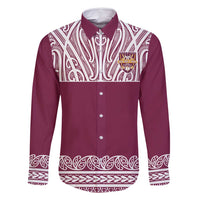 Queensland Maori Nga Hau E Wha Custom Family Matching Summer Maxi Dress and Hawaiian Shirt Polynesian Maori Tribal Pattern LT9 Dad's Shirt - Long Sleeve Maroon - Polynesian Pride