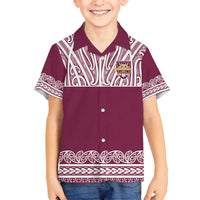 Queensland Maori Nga Hau E Wha Custom Family Matching Summer Maxi Dress and Hawaiian Shirt Polynesian Maori Tribal Pattern LT9 Son's Shirt Maroon - Polynesian Pride