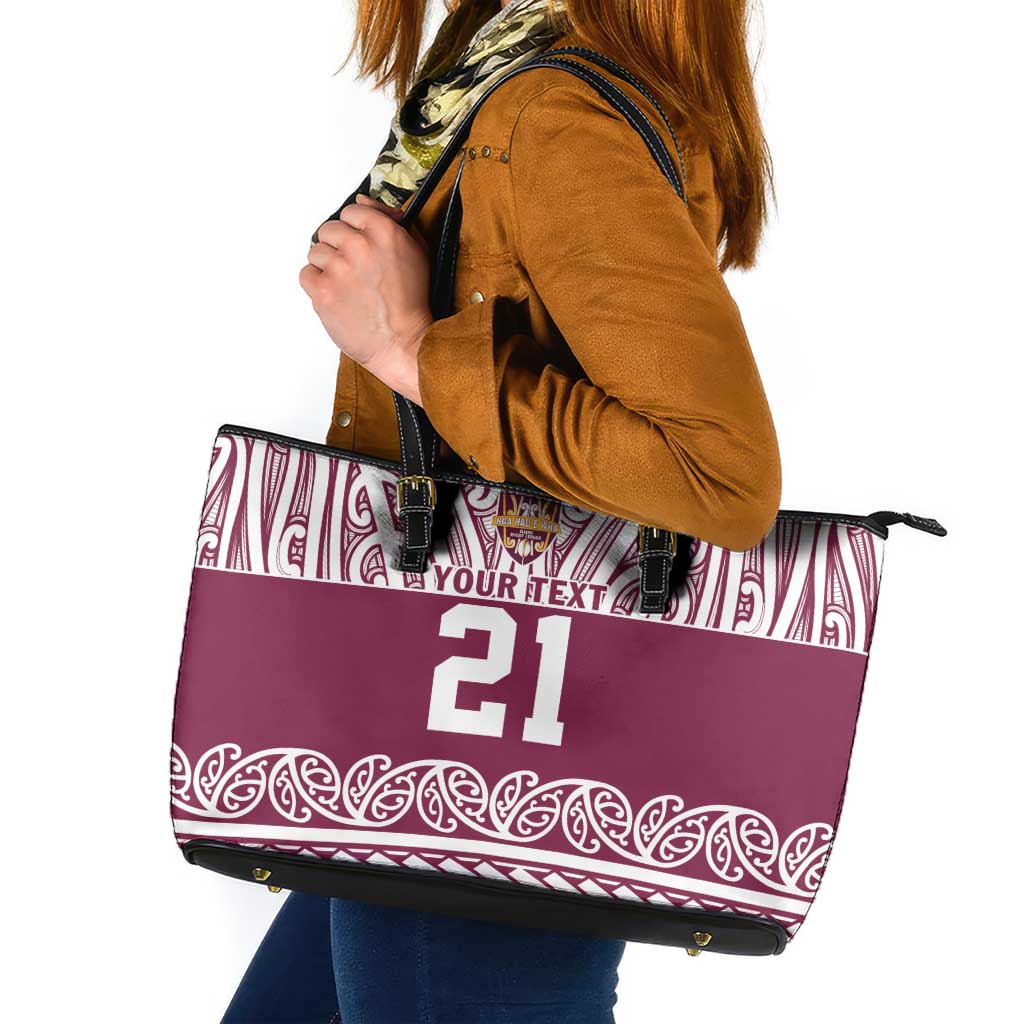Queensland Maori Nga Hau E Wha Custom Leather Tote Bag Polynesian Maori Tribal Pattern LT9 Maroon - Polynesian Pride