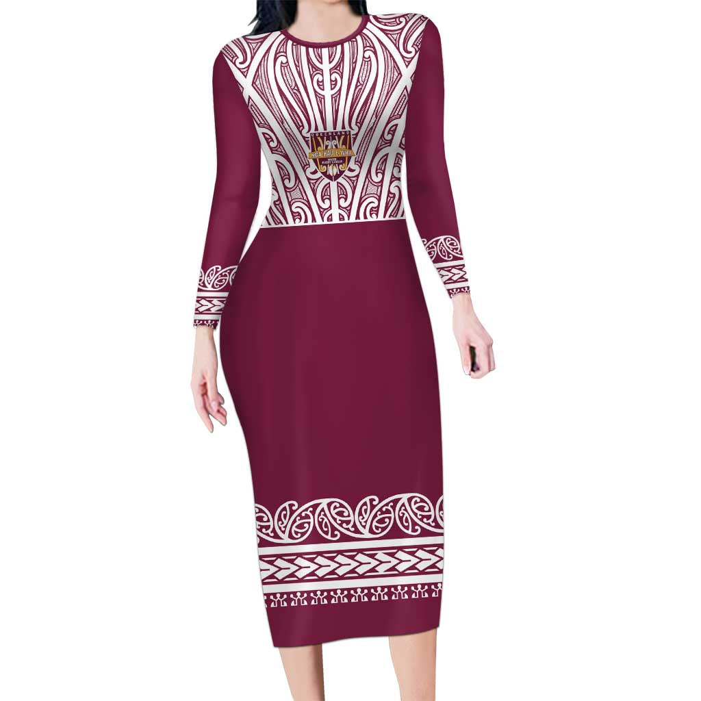 Queensland Maori Nga Hau E Wha Custom Long Sleeve Bodycon Dress Polynesian Maori Tribal Pattern