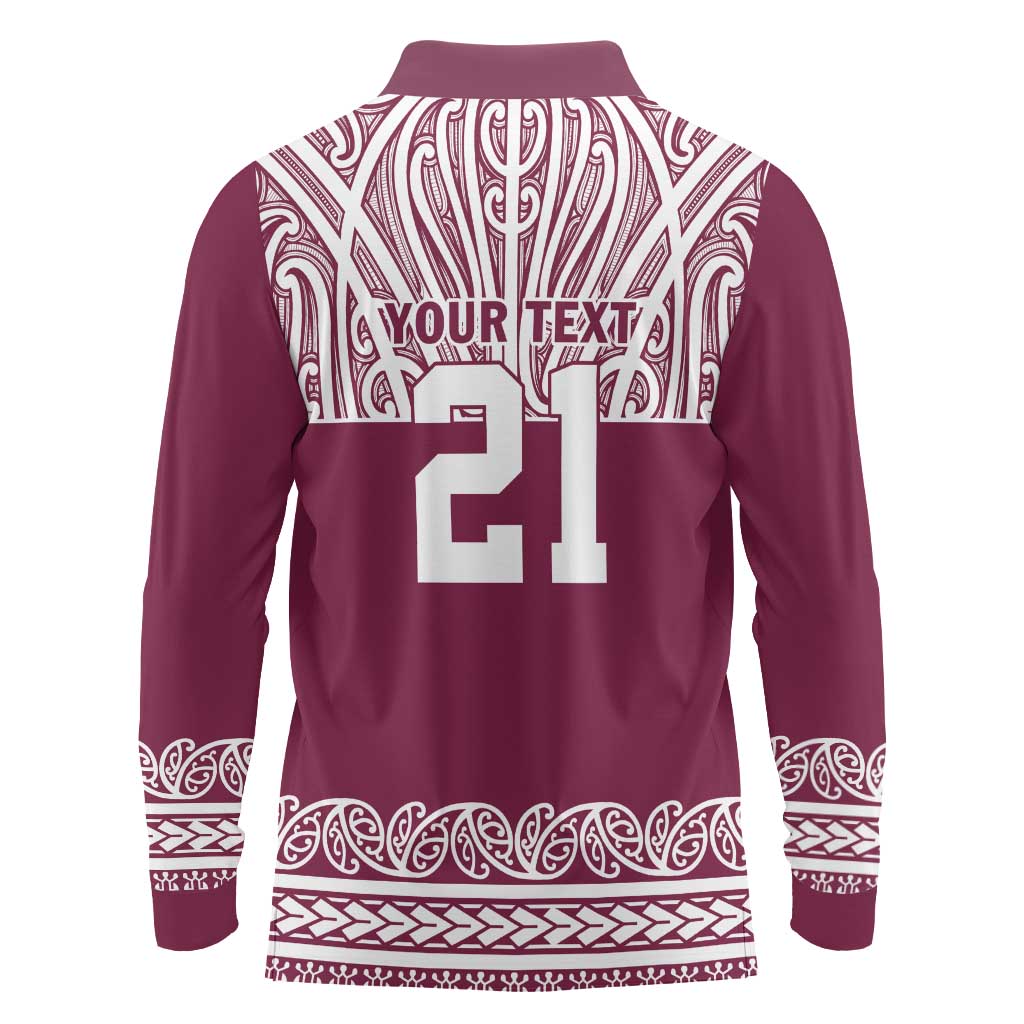 Queensland Maori Nga Hau E Wha Custom Long Sleeve Polo Shirt Polynesian Maori Tribal Pattern LT9 - Polynesian Pride