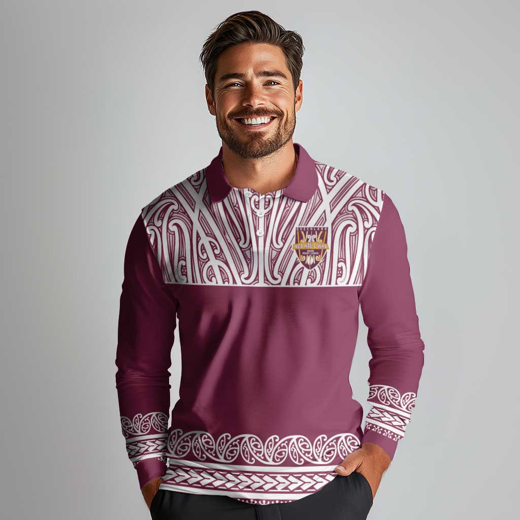Queensland Maori Nga Hau E Wha Custom Long Sleeve Polo Shirt Polynesian Maori Tribal Pattern LT9 - Polynesian Pride