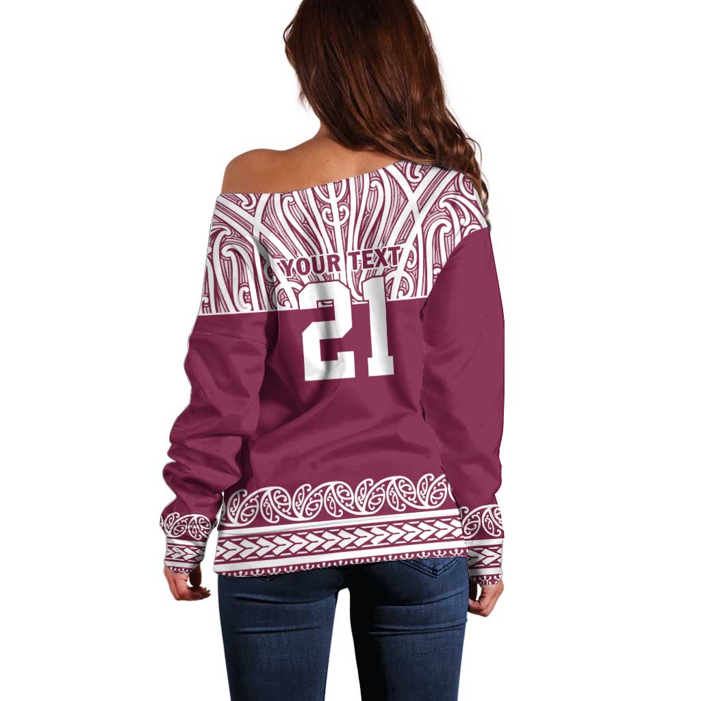 Queensland Maori Nga Hau E Wha Custom Off Shoulder Sweater Polynesian Maori Tribal Pattern