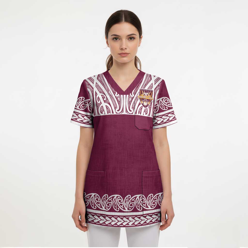 Queensland Maori Nga Hau E Wha Custom Scrub Top Polynesian Maori Tribal Pattern - Polynesian Pride
