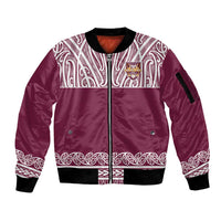 Queensland Maori Nga Hau E Wha Custom Sleeve Zip Bomber Jacket Polynesian Maori Tribal Pattern LT9 Unisex Maroon - Polynesian Pride