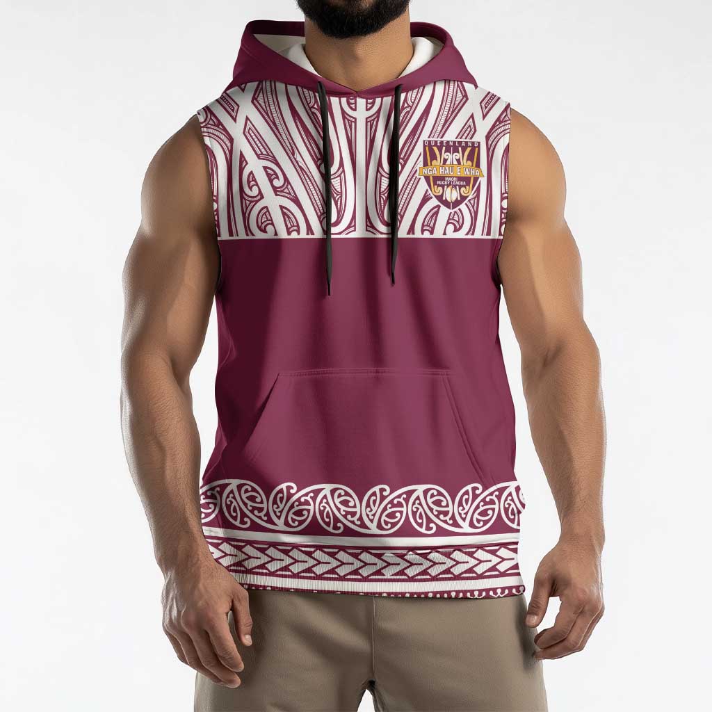 Queensland Maori Nga Hau E Wha Custom Sleeveless Hoodie Polynesian Maori Tribal Pattern - Polynesian Pride