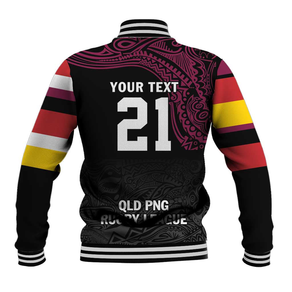 Queensland Papua New Guinea Custom Baseball Jacket All Black Pacific PNG Tribal Style