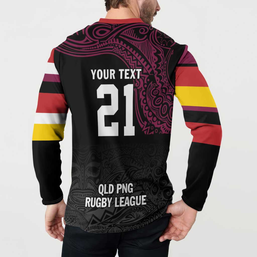 Queensland Papua New Guinea Custom Button Sweatshirt All Black Pacific PNG Tribal Style