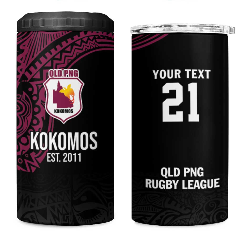 Queensland Papua New Guinea Custom 4 in 1 Can Cooler Tumbler All Black Pacific PNG Tribal Style