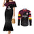 Queensland Papua New Guinea Custom Couples Matching Mermaid Dress and Long Sleeve Button Shirt All Black Pacific PNG Tribal Style