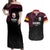 Queensland Papua New Guinea Custom Couples Matching Off Shoulder Maxi Dress and Hawaiian Shirt All Black Pacific PNG Tribal Style
