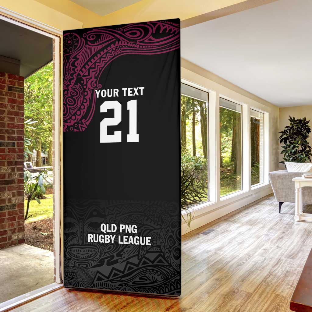 Queensland Papua New Guinea Custom Door Cover All Black Pacific PNG Tribal Style - Polynesian Pride