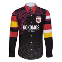 Queensland Papua New Guinea Custom Family Matching Off The Shoulder Long Sleeve Dress and Hawaiian Shirt All Black Pacific PNG Tribal Style LT9 Dad's Shirt - Long Sleeve Black - Polynesian Pride