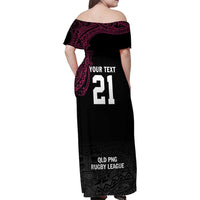 Queensland Papua New Guinea Custom Family Matching Off Shoulder Maxi Dress and Hawaiian Shirt All Black Pacific PNG Tribal Style