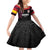 Queensland Papua New Guinea Custom Family Matching Off Shoulder Short Dress and Hawaiian Shirt All Black Pacific PNG Tribal Style