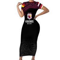 Queensland Papua New Guinea Custom Family Matching Short Sleeve Bodycon Dress and Hawaiian Shirt All Black Pacific PNG Tribal Style