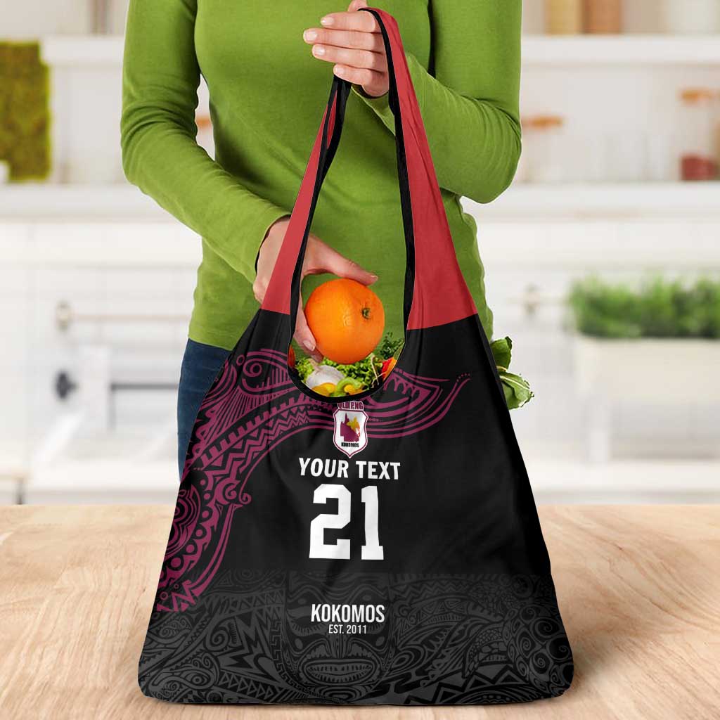 Queensland Papua New Guinea Custom Grocery Bag All Black Pacific PNG Tribal Style