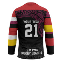 Queensland Papua New Guinea Custom Hockey Jersey All Black Pacific PNG Tribal Style - Polynesian Pride