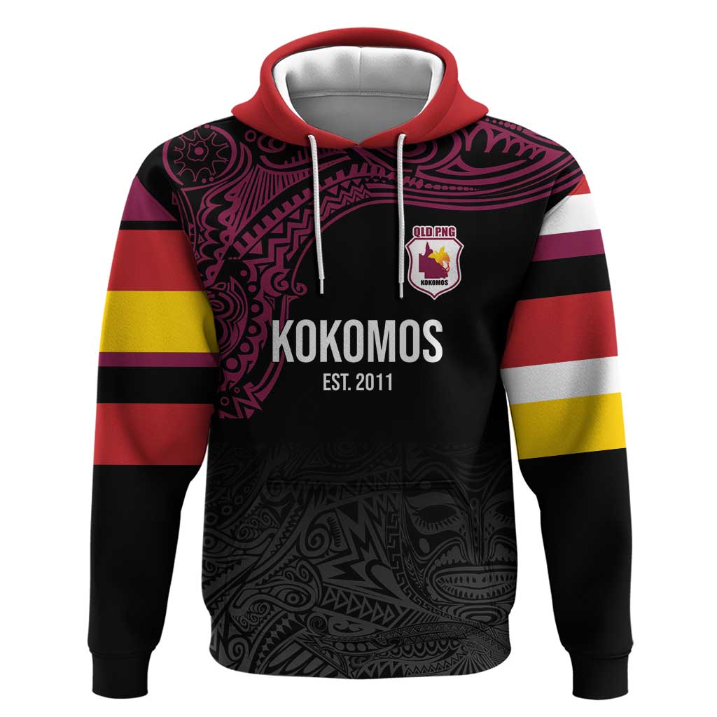 Queensland Papua New Guinea Custom Hoodie All Black Pacific PNG Tribal Style