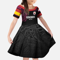Queensland Papua New Guinea Custom Kid Short Sleeve Dress All Black Pacific PNG Tribal Style