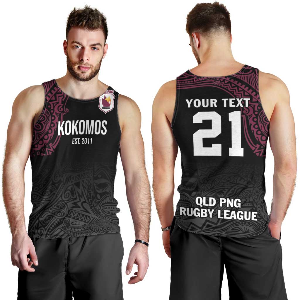 Queensland Papua New Guinea Custom Men Tank Top All Black Pacific PNG Tribal Style