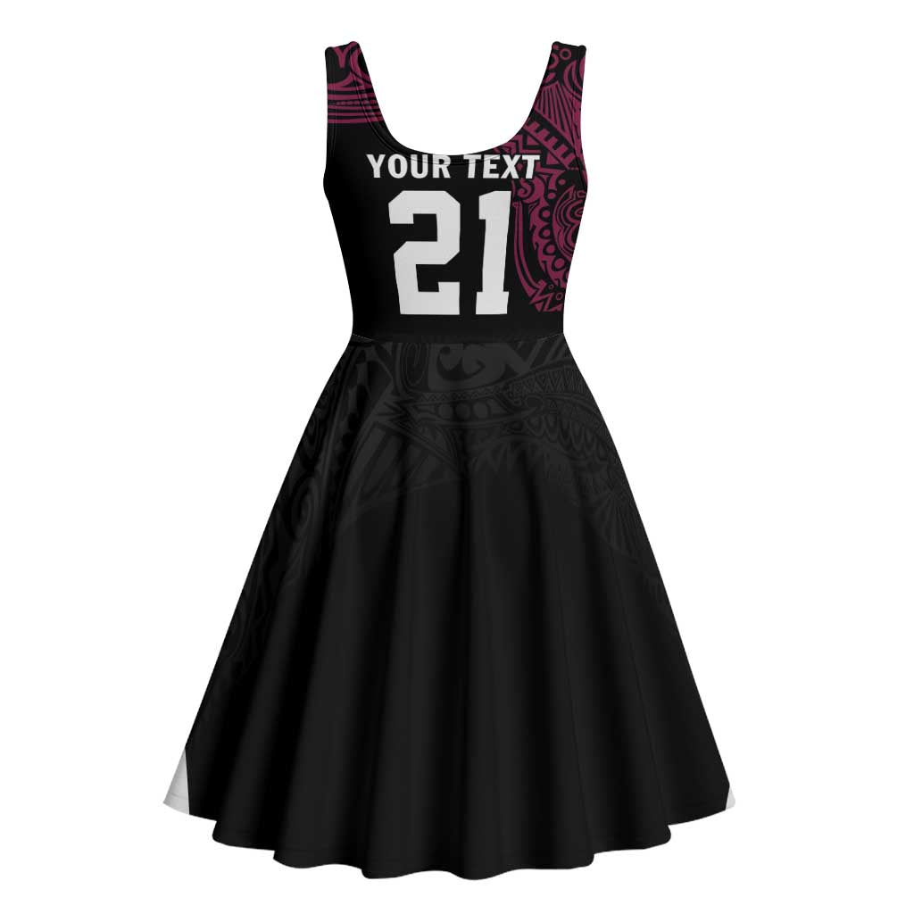 Queensland Papua New Guinea Custom Midi Dress All Black Pacific PNG Tribal Style - Polynesian Pride