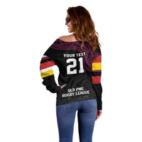 Queensland Papua New Guinea Custom Off Shoulder Sweater All Black Pacific PNG Tribal Style