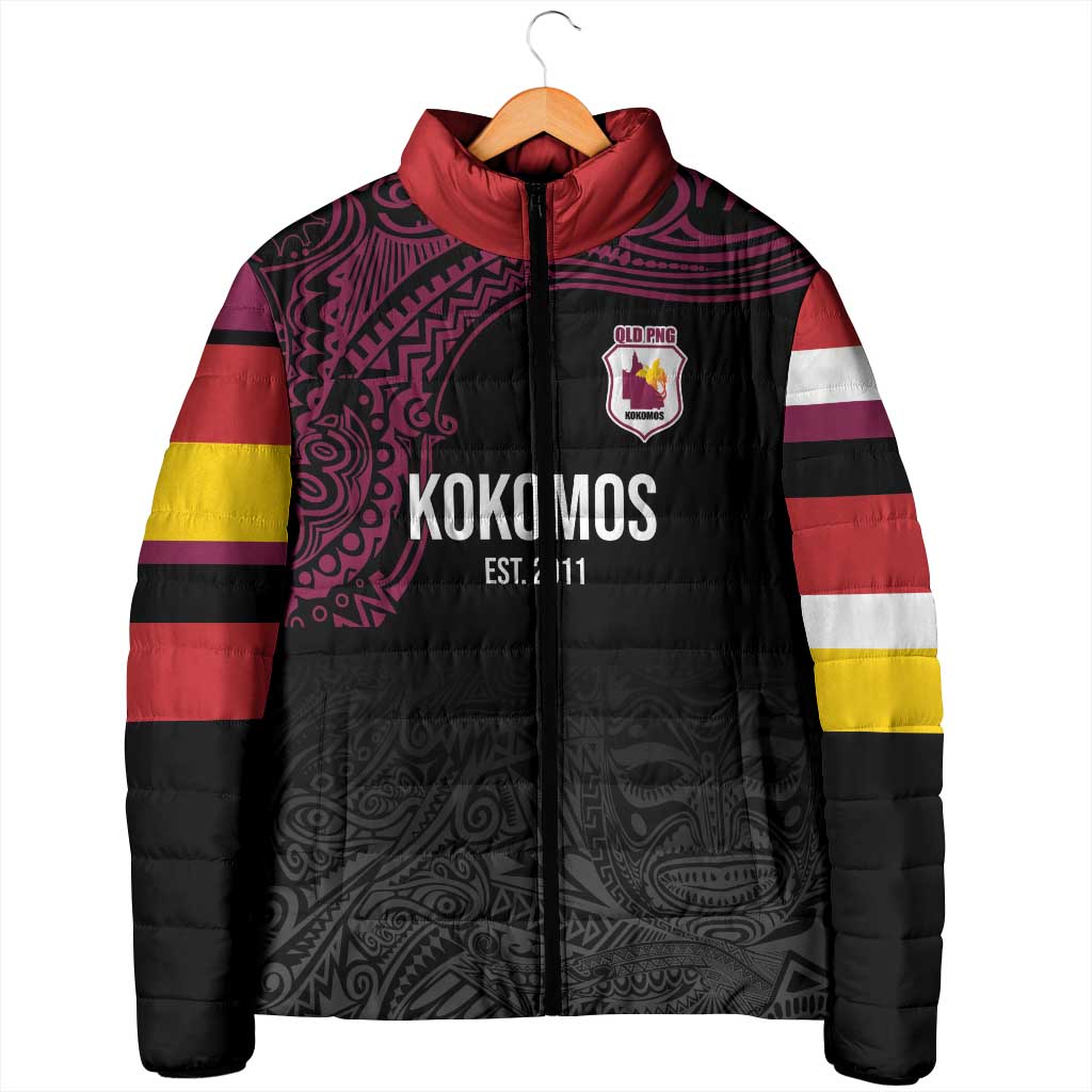 Queensland Papua New Guinea Custom Padded Jacket All Black Pacific PNG Tribal Style LT9 - Polynesian Pride