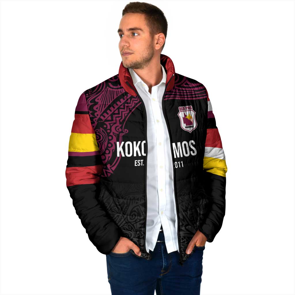 Queensland Papua New Guinea Custom Padded Jacket All Black Pacific PNG Tribal Style LT9 - Polynesian Pride