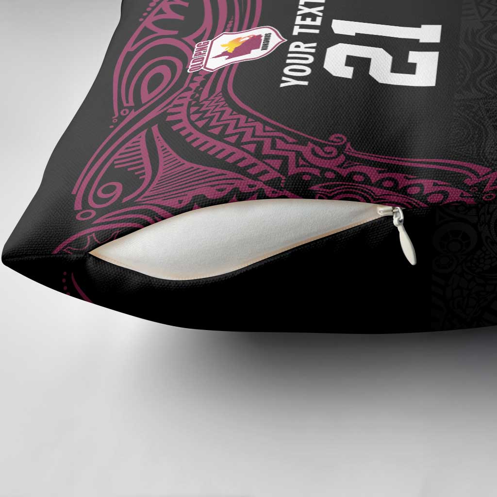 Queensland Papua New Guinea Custom Pillow Cover All Black Pacific PNG Tribal Style - Polynesian Pride