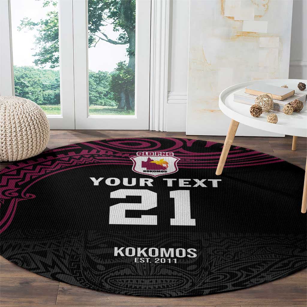Queensland Papua New Guinea Custom Round Carpet All Black Pacific PNG Tribal Style
