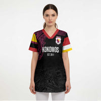 Queensland Papua New Guinea Custom Scrub Top All Black Pacific PNG Tribal Style - Polynesian Pride