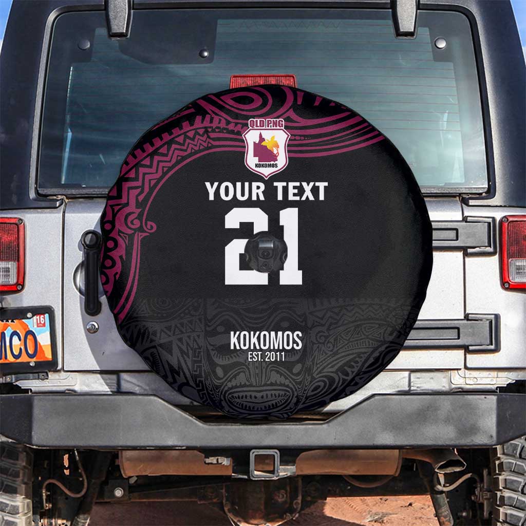 Queensland Papua New Guinea Custom Spare Tire Cover All Black Pacific PNG Tribal Style LT9 Black - Polynesian Pride