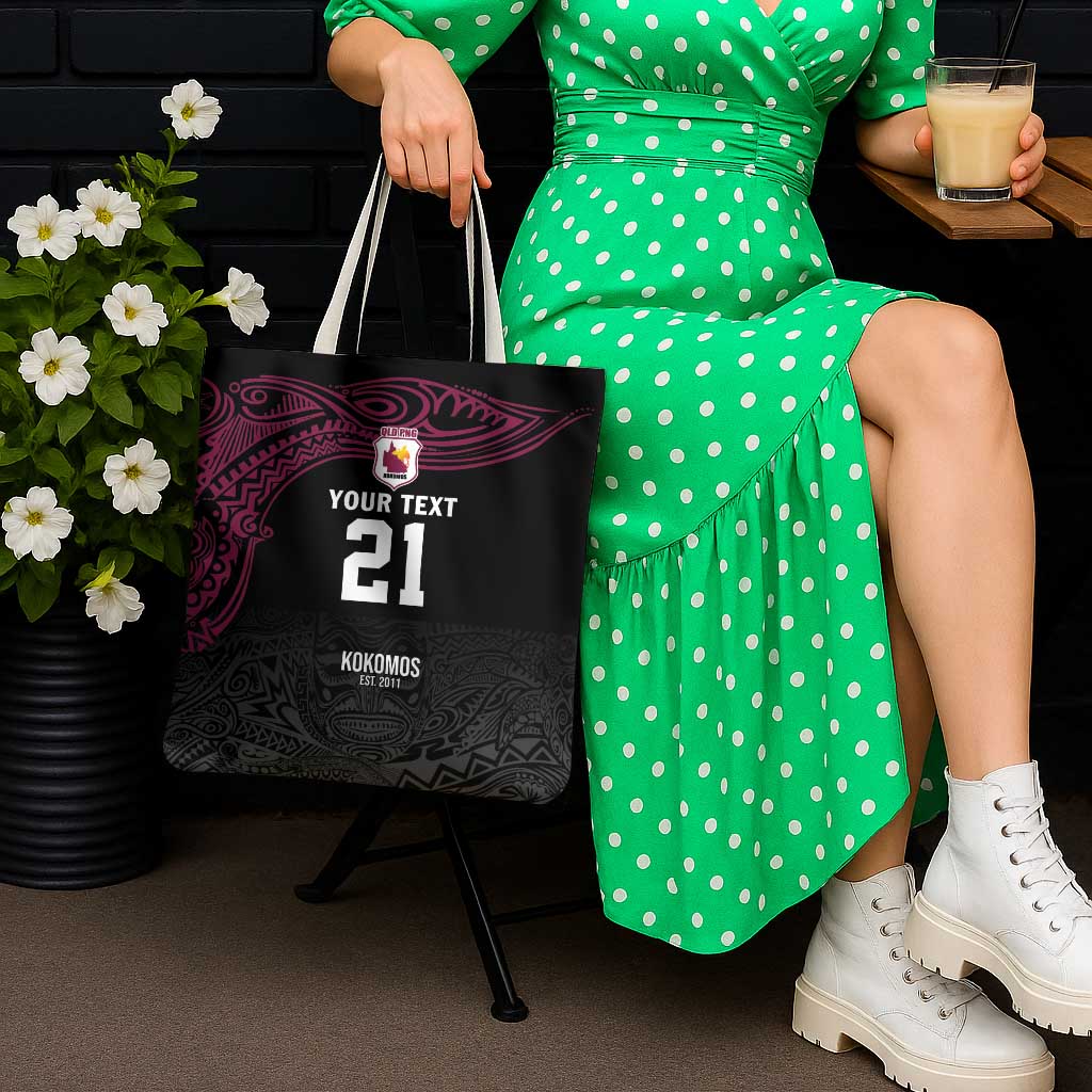 Queensland Papua New Guinea Custom Tote Bag All Black Pacific PNG Tribal Style - Polynesian Pride