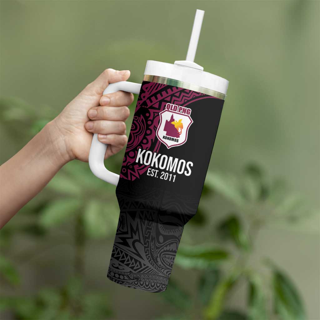 Queensland Papua New Guinea Custom Tumbler With Handle All Black Pacific PNG Tribal Style