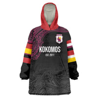 Queensland Papua New Guinea Custom Wearable Blanket Hoodie All Black Pacific PNG Tribal Style