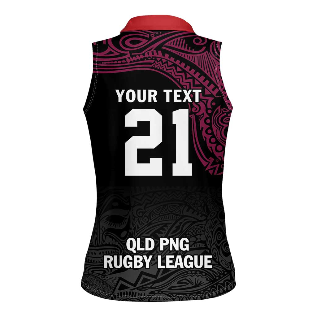 Queensland Papua New Guinea Custom Women Sleeveless Polo Shirt All Black Pacific PNG Tribal Style