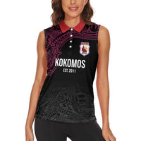Queensland Papua New Guinea Custom Women Sleeveless Polo Shirt All Black Pacific PNG Tribal Style