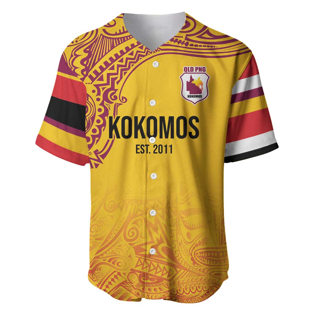 Queensland Papua New Guinea Custom Baseball Jersey All Gold Pacific PNG Tribal Style