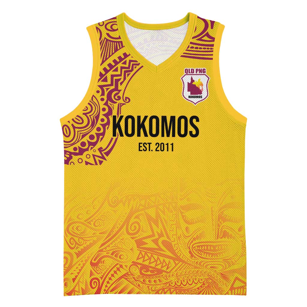 Queensland Papua New Guinea Custom Basketball Jersey All Gold Pacific PNG Tribal Style - Polynesian Pride