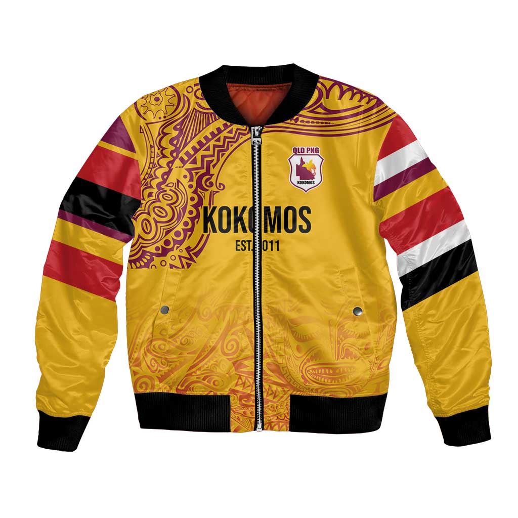 Queensland Papua New Guinea Custom Bomber Jacket All Gold Pacific PNG Tribal Style LT9 Unisex Gold - Polynesian Pride