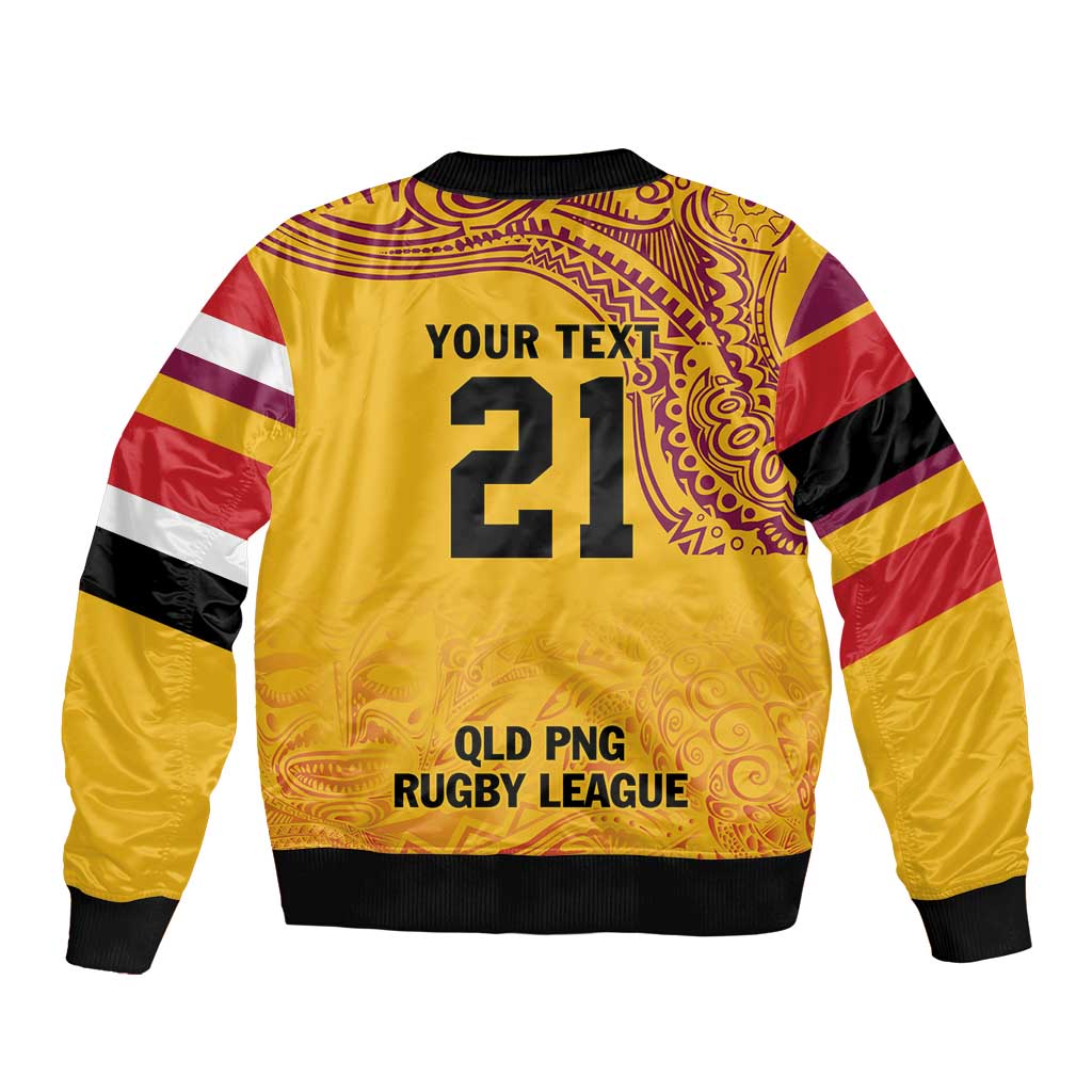 Queensland Papua New Guinea Custom Bomber Jacket All Gold Pacific PNG Tribal Style LT9 - Polynesian Pride