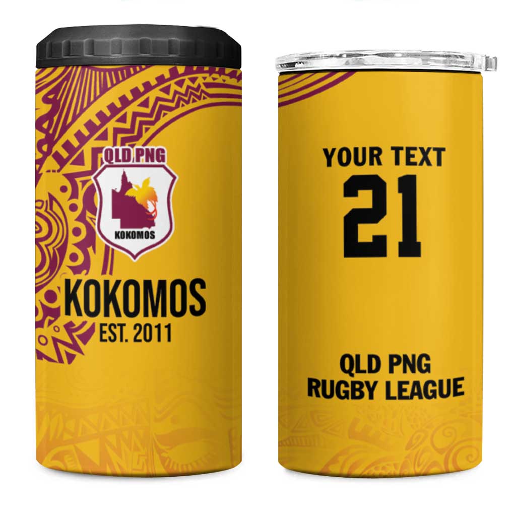Queensland Papua New Guinea Custom 4 in 1 Can Cooler Tumbler All Gold Pacific PNG Tribal Style LT9 One Size: 16 oz Gold - Polynesian Pride
