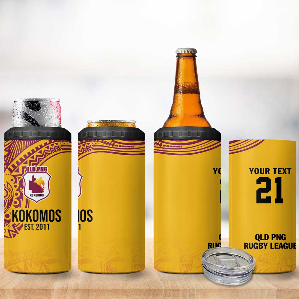 Queensland Papua New Guinea Custom 4 in 1 Can Cooler Tumbler All Gold Pacific PNG Tribal Style