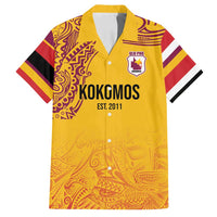 Queensland Papua New Guinea Custom Family Matching Long Sleeve Bodycon Dress and Hawaiian Shirt All Gold Pacific PNG Tribal Style